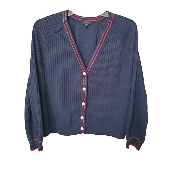 Talbots Petites Navy Pearl Button Ribbed Knit Tennis Sweater Cardigan Size XLP - Picture 1 of 6